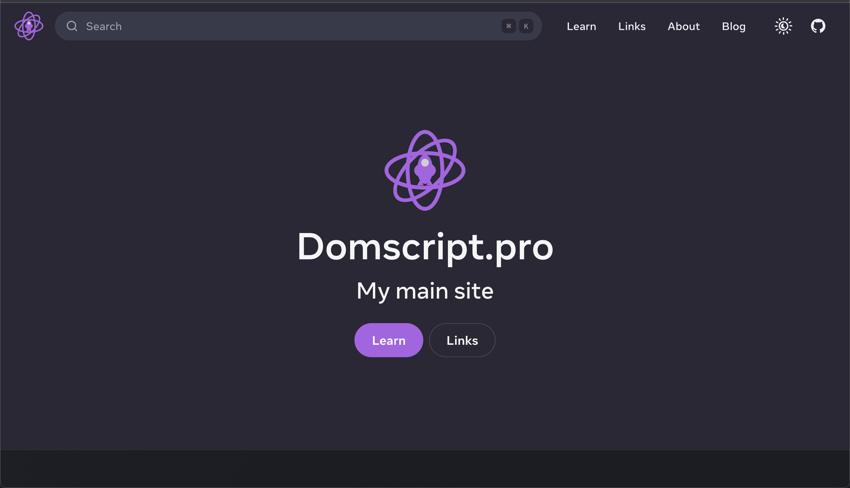 Home Page in dark theme