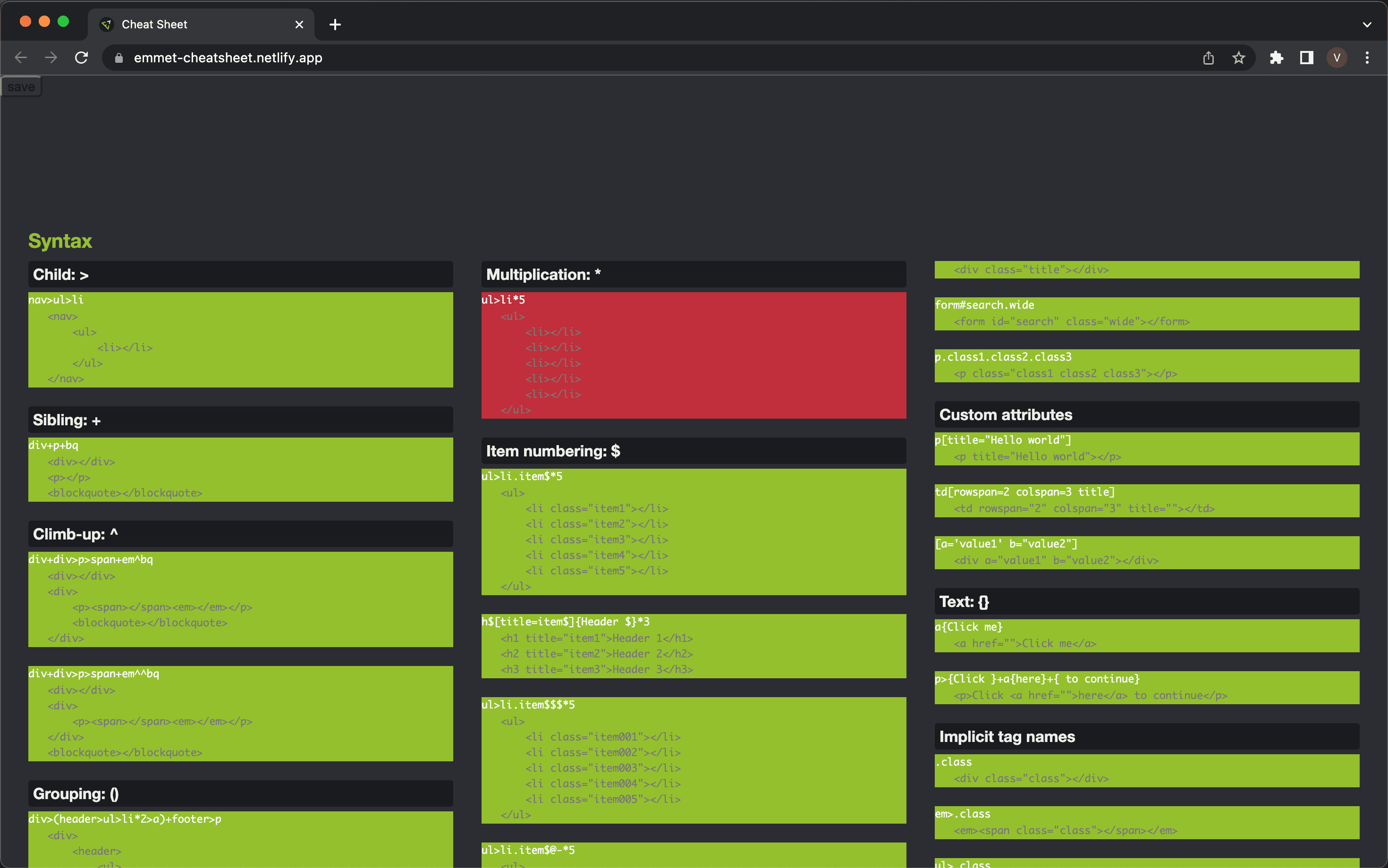 Emmet-cheatsheet in edit stage