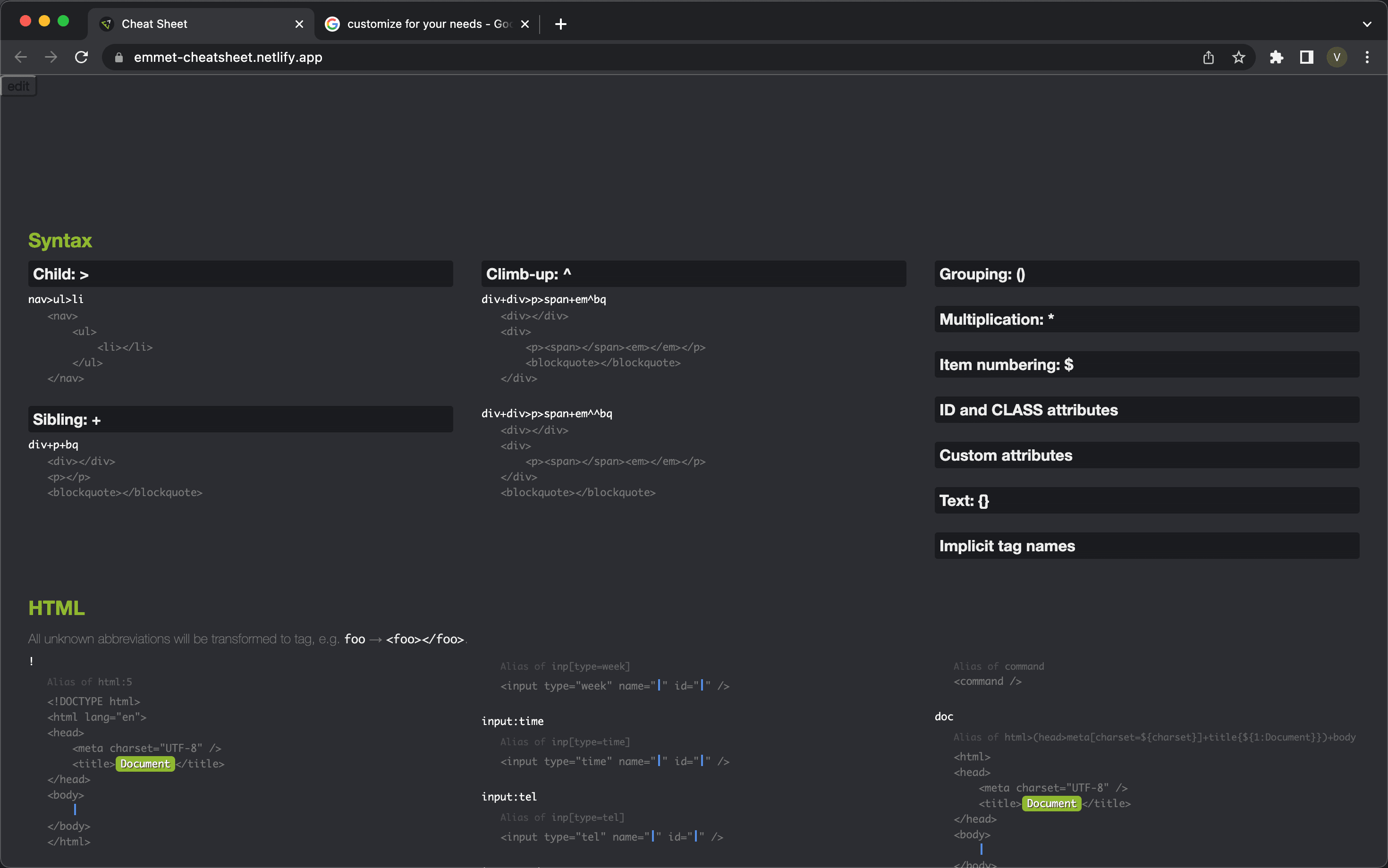 Emmet-cheatsheet in idle stage